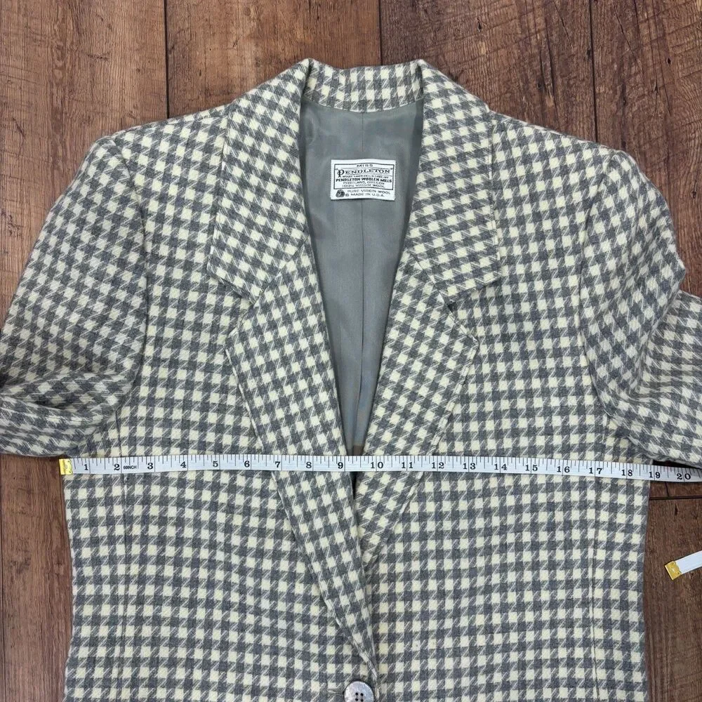 VTG Miss Pendleton Virgin Wool Blazer Jacket Blue & White Houndstooth Vintage 8